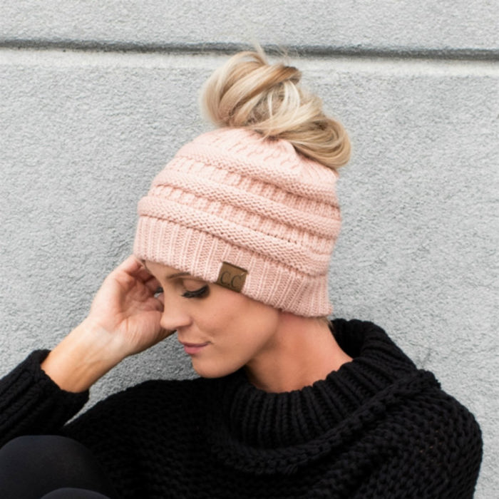 C.C® Women Messy Bun Ponytail Beanie Hats by Truly Contagious