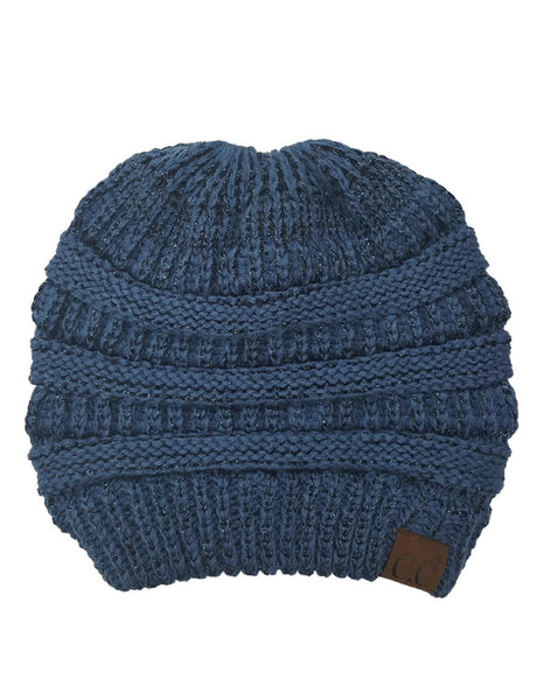 C.C® Messy Bun/Pony Metallic Beanie