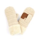Beige CC Brand Sherpa Lined Mittens Unisex Winter Accessories