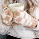 Beige/Camel C.C® Checkered Boucle Oh-So-Soft Mittens