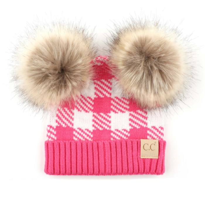 C.C® Beanie Baby & Kids Buffalo Plaid Double Pom Hats by Truly Contagious