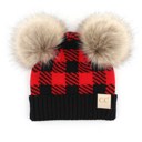 Red/Black | Ages 1-5 C.C® Beanie Baby & Kids Buffalo Plaid Double Pom Hats by Truly Contagious