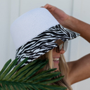 White CC Zebra Print Straw Bucket Hat