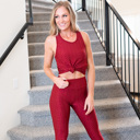 S/M Fits Pant Size 0-6 - Burgundy Cellulite Hiding Leggings and Tank Loungewear New Mix