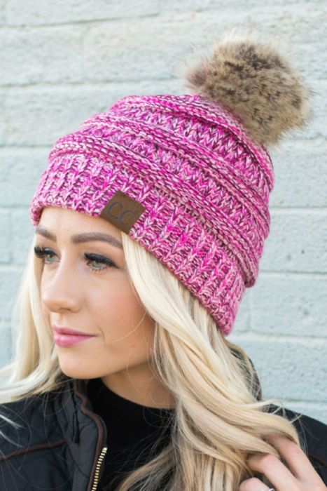 CC Trending 4-Tone Beanie w/ Tan Pom