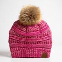 Hot Pink/Burgundy/Pale Pink/White CC Trending 4-Tone Beanie w/ Tan Pom