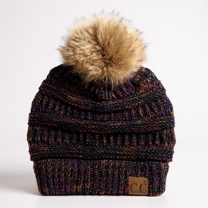 CC Trending 4-Tone Beanie w/ Tan Pom