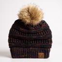 Black/Teal/Purple/Hot Pink CC Trending 4-Tone Beanie w/ Tan Pom