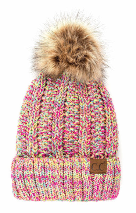 CC Multi-Color Plush Pom Beanie