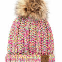 #11 Four-Tone (Yellow/Hot Pink/Turquoise/Pale Pink) CC Multi-Color Plush Pom Beanie