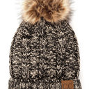 #22 Two-Tone (Black/Dk. Beige) CC Multi-Color Plush Pom Beanie