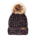 #32 Four-Tone (Black/Multi) CC Multi-Color Plush Pom Beanie