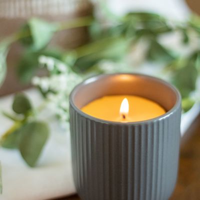 Gray Ribbed Beeswax Candle
