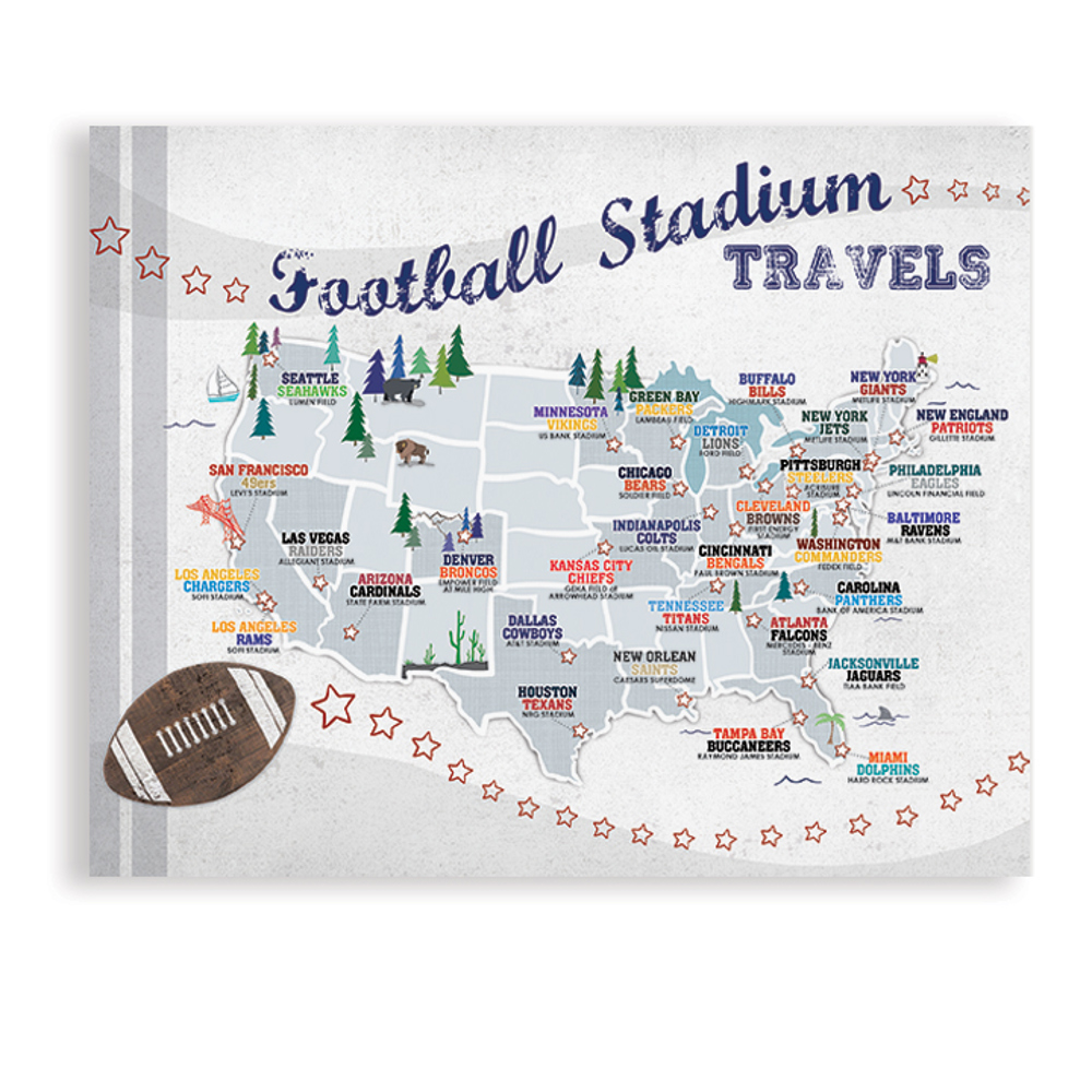 Pro Sports Stadium Maps with Travel Pins | 8x10, 11x14 OR 16x20 Canvas