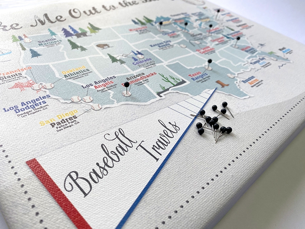 Pro Sports Stadium Maps with Travel Pins | 8x10, 11x14 OR 16x20 Canvas