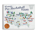 Women's Basketball 8 x 10 Pro Sports Stadium Maps with Travel Pins | 8x10, 11x14 OR 16x20 Canvas