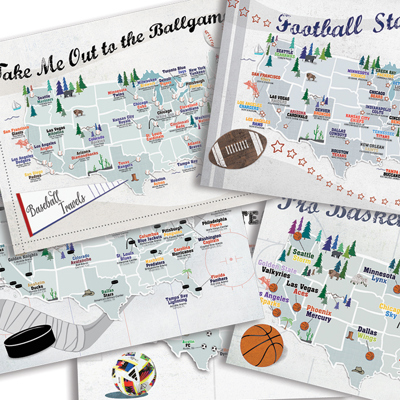 Pro Sports Stadium Maps with Travel Pins | 8x10, 11x14 OR 16x20 Canvas