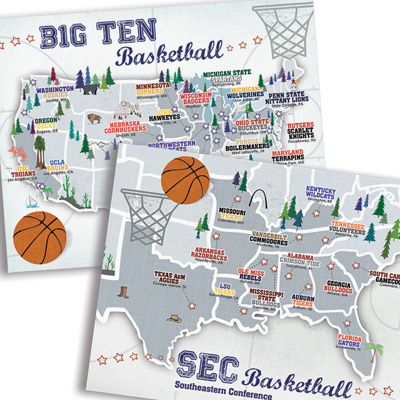 College Basketball Stadium Maps with Travel Pins |  8x10, 11x14 OR 16x20 Canvas