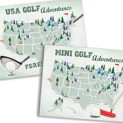 Golf Maps with Travel Pins |  8x10, 11x14 OR 16x20 Canvas