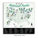 Black 24 x 24 National Park Maps with Travel Pins | Canvas | Multiple Sizes