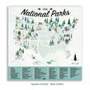 Blue-Green 24 x 24 National Park Maps with Travel Pins | Canvas | Multiple Sizes