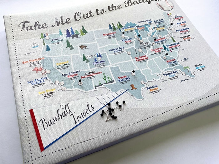 Pro Baseball Sports Stadium Map with Travel Pins | 11x14 Canvas