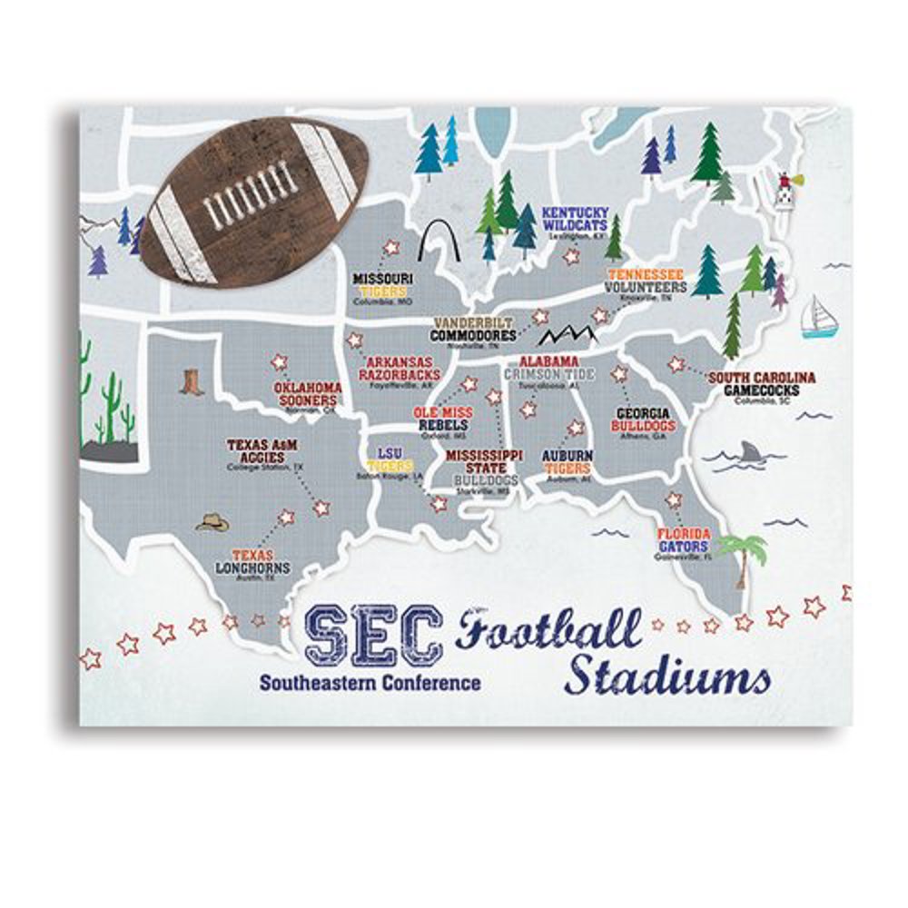 College Football Stadium Maps with Travel Pins |  8x10, 11x14 OR 16x20 Canvas