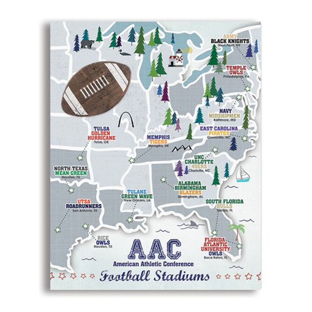 College Football Stadium Maps with Travel Pins |  8x10, 11x14 OR 16x20 Canvas