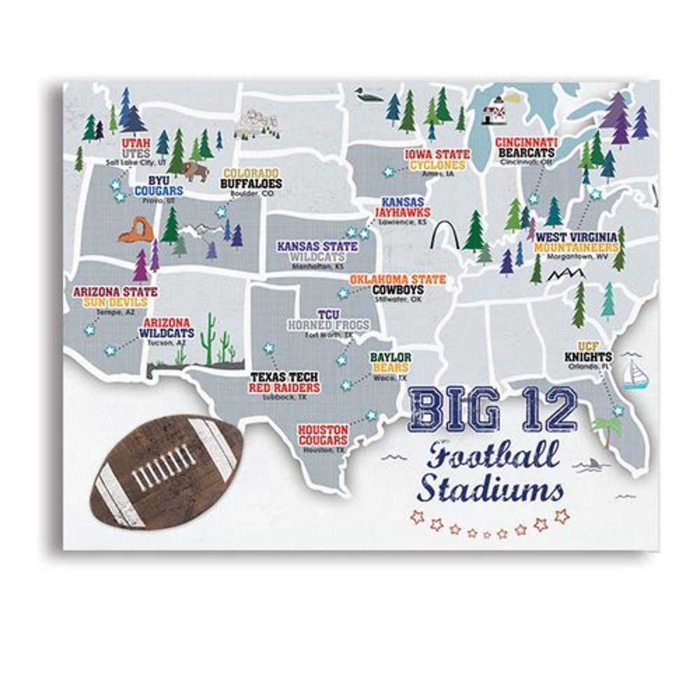 College Football Stadium Maps with Travel Pins |  8x10, 11x14 OR 16x20 Canvas