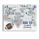 Big 12 8 x 10 College Football Stadium Maps with Travel Pins |  8x10, 11x14 OR 16x20 Canvas