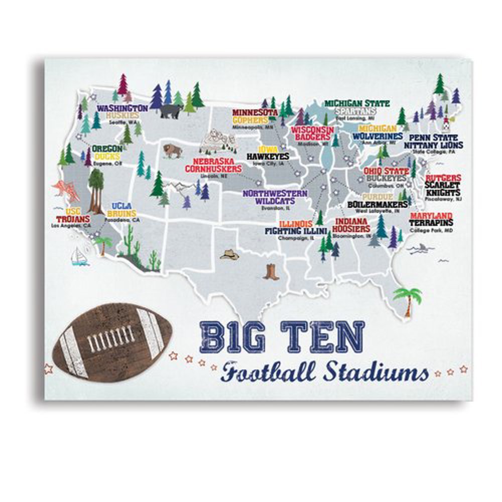 College Football Stadium Maps with Travel Pins |  8x10, 11x14 OR 16x20 Canvas