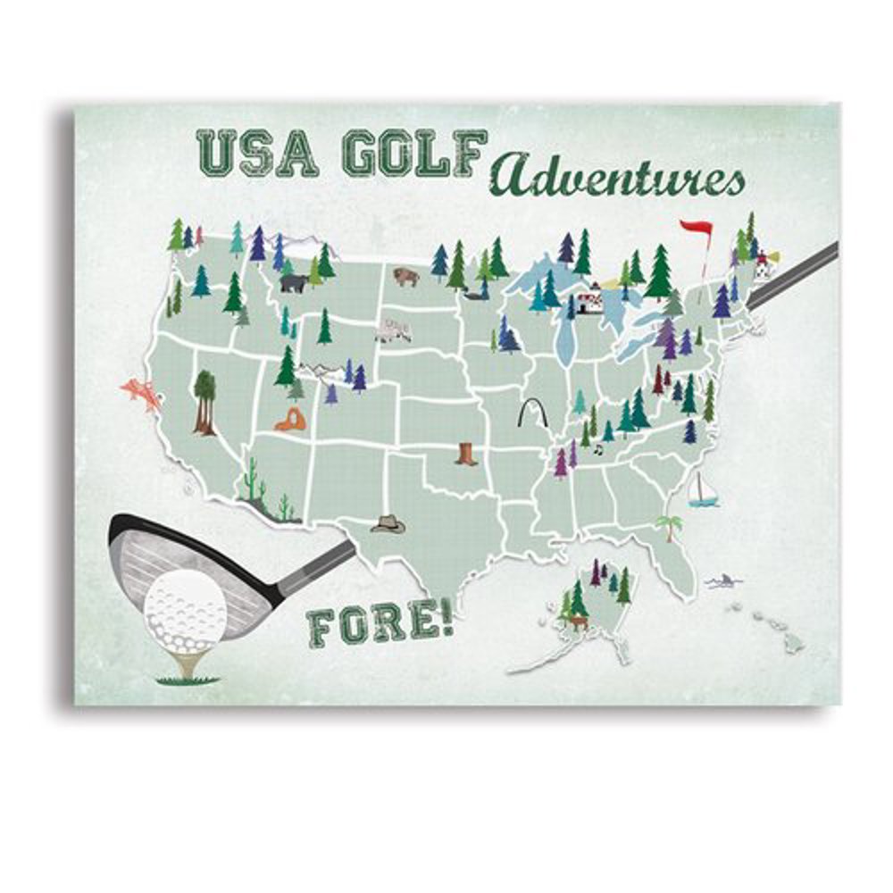 Golf Maps with Travel Pins |  8x10, 11x14 OR 16x20 Canvas