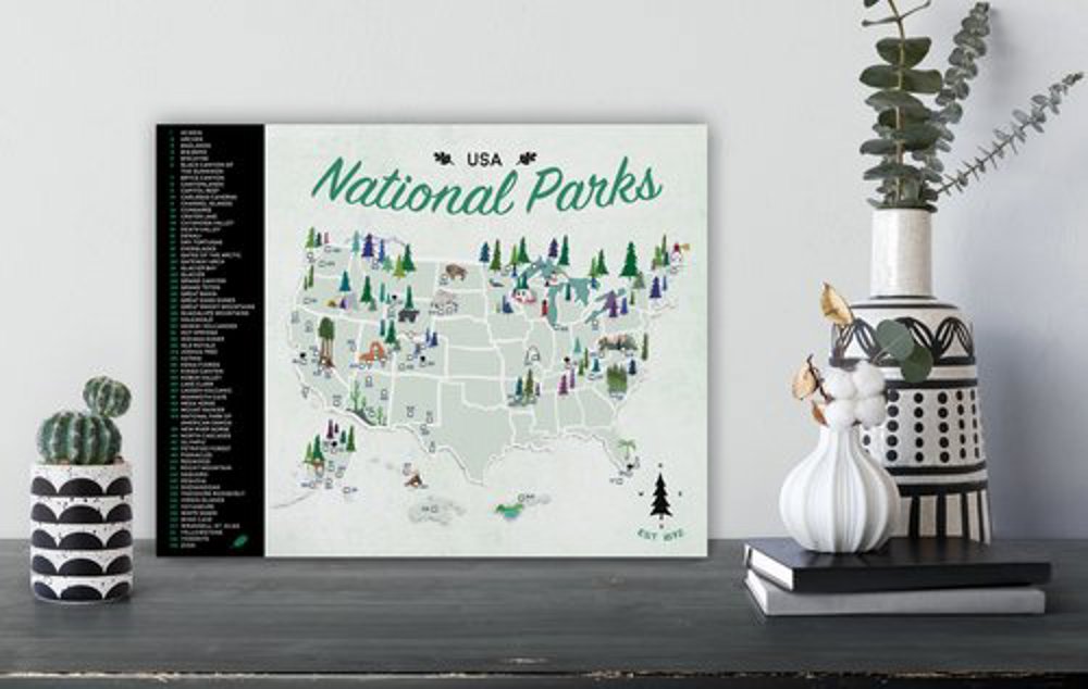 National Park Maps with Travel Pins | Canvas | Multiple Sizes