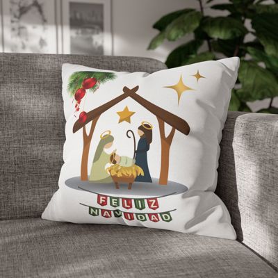 Feliz Navidad printed Nativity Square Pillow cover