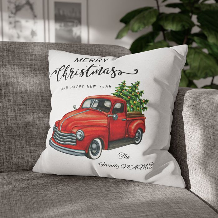 Vintage Christmas Chevy Red truck Square Pillow cover
