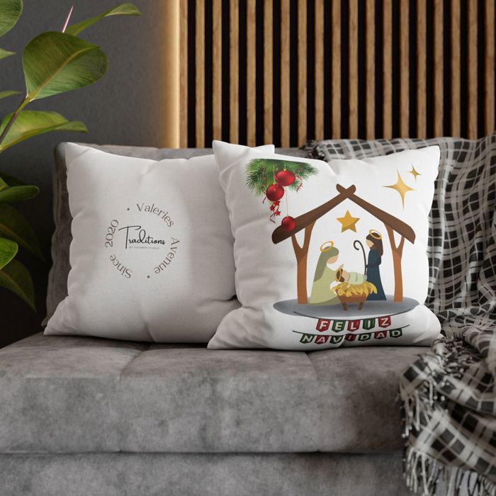 Feliz Navidad printed Nativity Square Pillow cover
