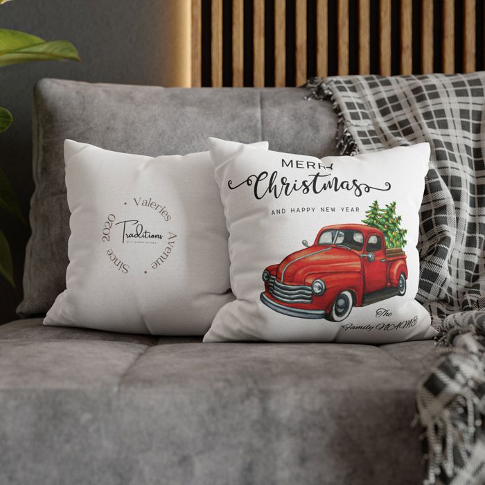 Vintage Christmas Chevy Red truck Square Pillow cover