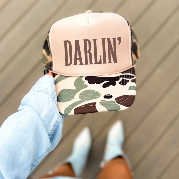 DARLIN' Country Women's Classic Foam SnapBack Trucker Hat | Tan Camo