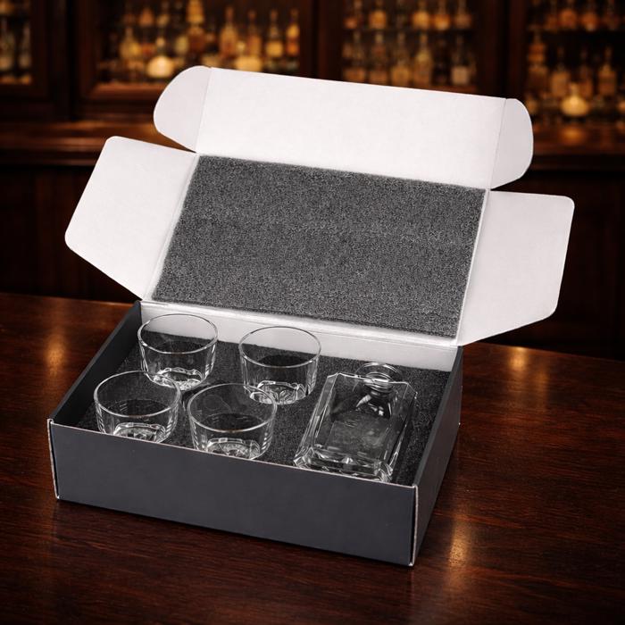 Personalized Whiskey Decanter Set | Custom Engraved Square Decanter with 4 Rocks Glasses | Valentine's Day Gift