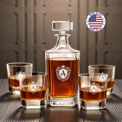 Personalized Whiskey Decanter Set | Custom Engraved Square Decanter with 4 Rocks Glasses | Valentine's Day Gift
