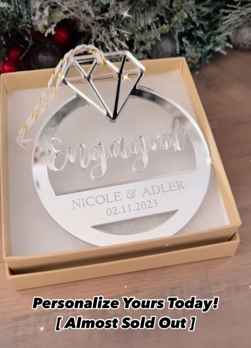 💍 First Christmas Engaged Personalized Laser Cut Acrylic Ring Ornament