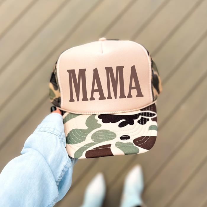 MAMA Classic Foam Women's Trucker Hat | Tan Camo 