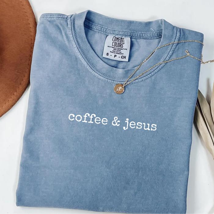 Coffee & Jesus Christian Faith Oversized Comfort Colors Graphic T-Shirt