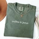 Small Moss Coffee & Jesus Christian Faith Oversized Comfort Colors Graphic T-Shirt