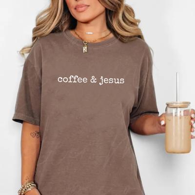 Coffee & Jesus Christian Faith Oversized Comfort Colors Graphic T-Shirt