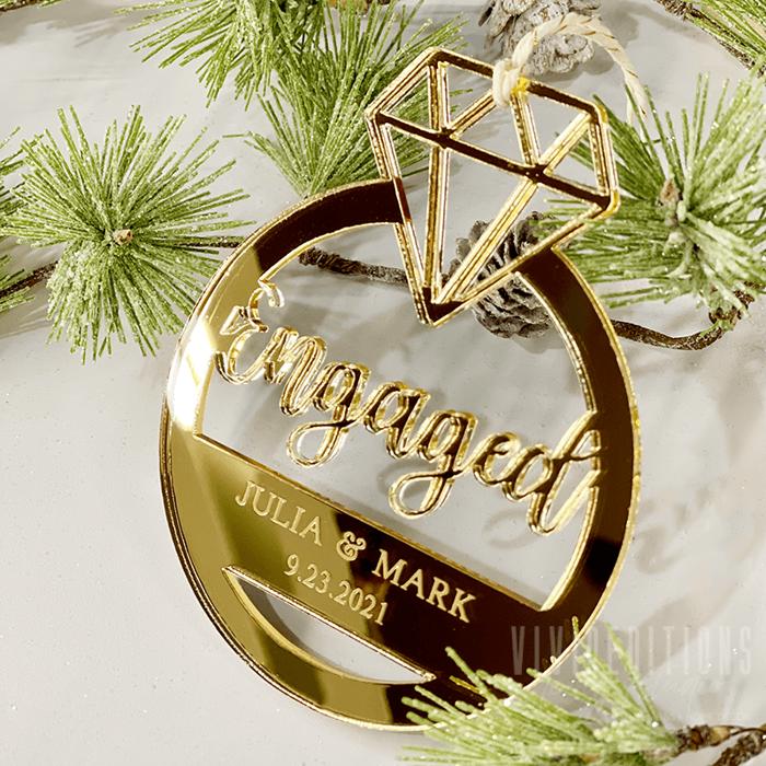 💍 First Christmas Engaged Personalized Laser Cut Acrylic Ring Ornament