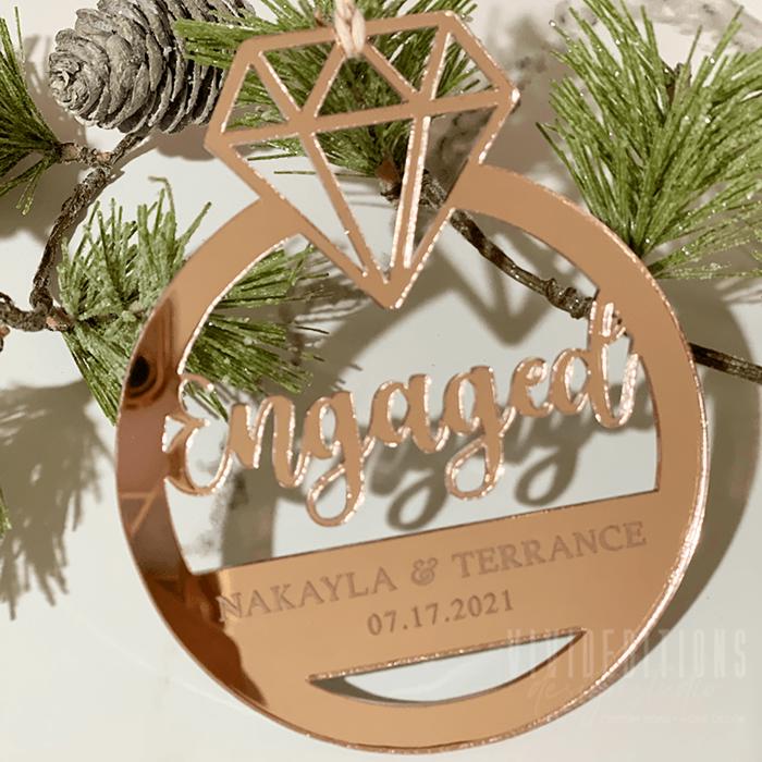 💍 First Christmas Engaged Personalized Laser Cut Acrylic Ring Ornament