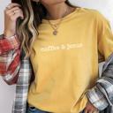 Small Mustard Coffee & Jesus Christian Faith Oversized Comfort Colors Graphic T-Shirt