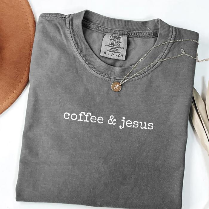 Coffee & Jesus Christian Faith Oversized Comfort Colors Graphic T-Shirt