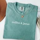 Small Seafoam Coffee & Jesus Christian Faith Oversized Comfort Colors Graphic T-Shirt